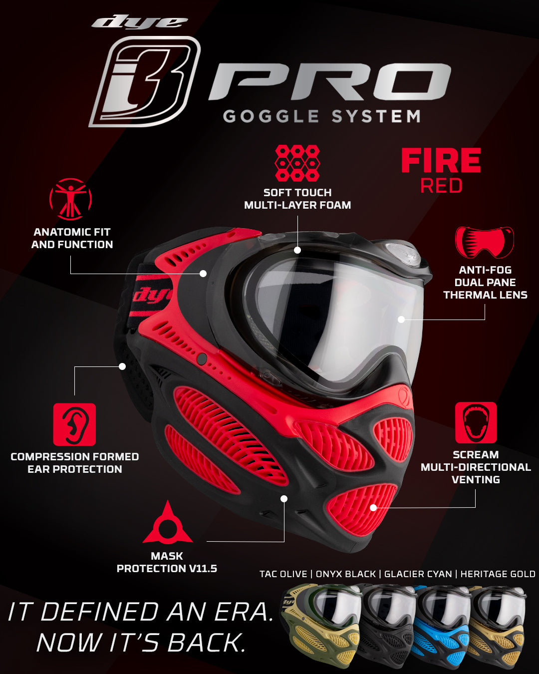 DYE i3 PRO GOGGLE - FIRE RED